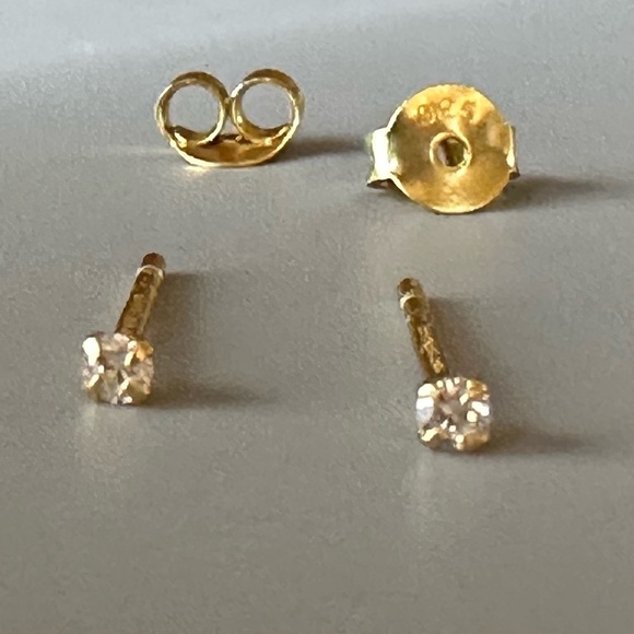 14K Gold Vermeil Teeny Tiny Minimalist Stud Earrings 2mm - Picture 4 of 9